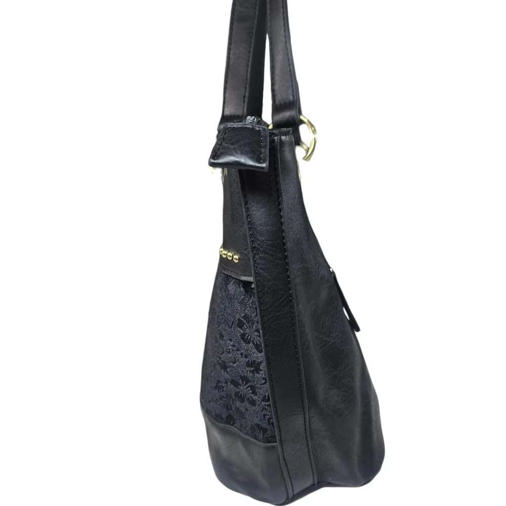 Nicole Miller Black Floral Velvet Shoulder‎ Bag Purse
